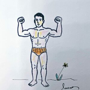 Le beau nageur en slip orange à carreaux